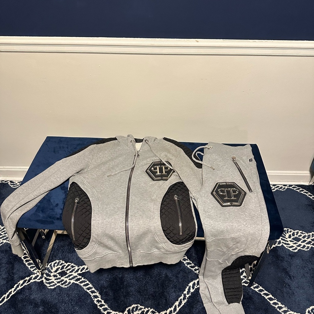 Philipp Plein Gray and Black Tracksuit